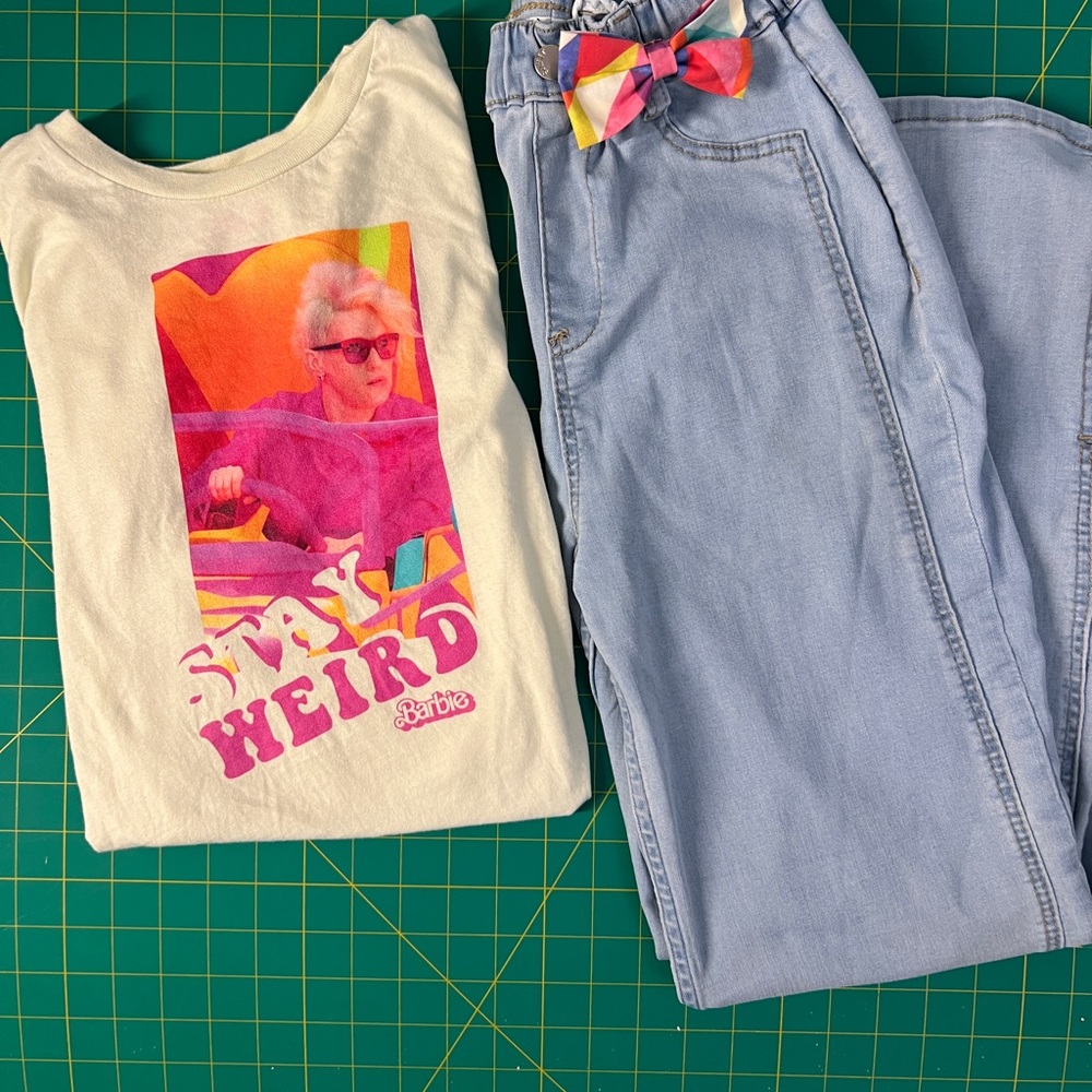 Colorful 3 pc outfit styled bundle graphic tshirt denim pants back to school